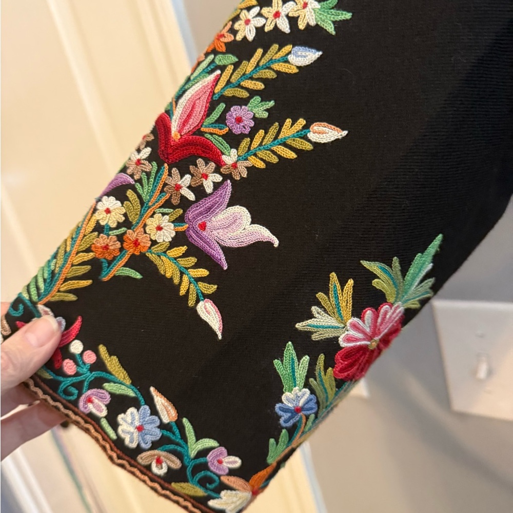 black wool Kashmiri jacket featuring multicolor allover Aari embroidery - Picture 12 of 15